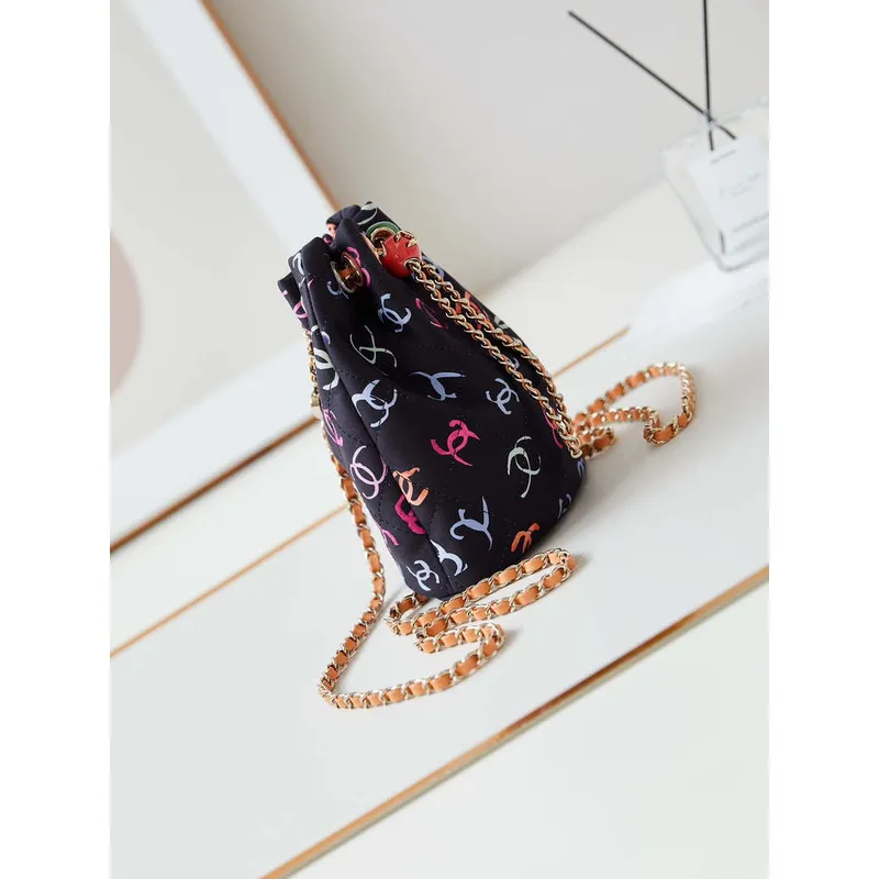 Chanel AS4810 Printed Fabric & Gold Metal Black & Multicolour