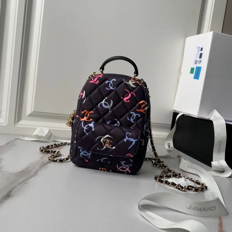 Chanel Ap3753 CLASSIC MINI Printed Fabric & Gold Metal Black & Multicolour