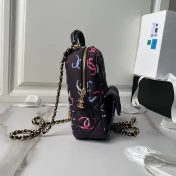 Chanel Ap3753 CLASSIC MINI Printed Fabric & Gold Metal Black & Multicolour