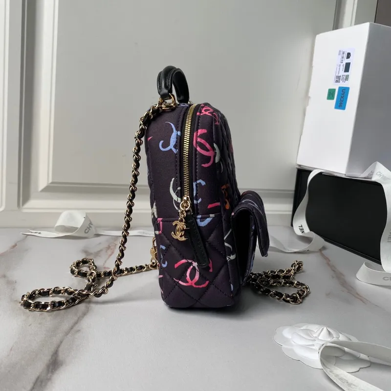 Chanel Ap3753 CLASSIC MINI Printed Fabric & Gold Metal Black & Multicolour