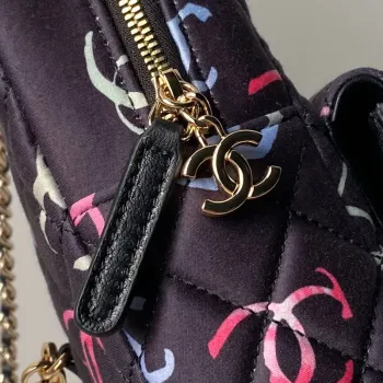 Chanel Ap3753 CLASSIC MINI Printed Fabric & Gold Metal Black & Multicolour