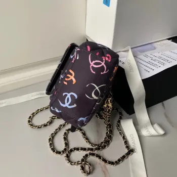 Chanel Ap3753 CLASSIC MINI Printed Fabric & Gold Metal Black & Multicolour