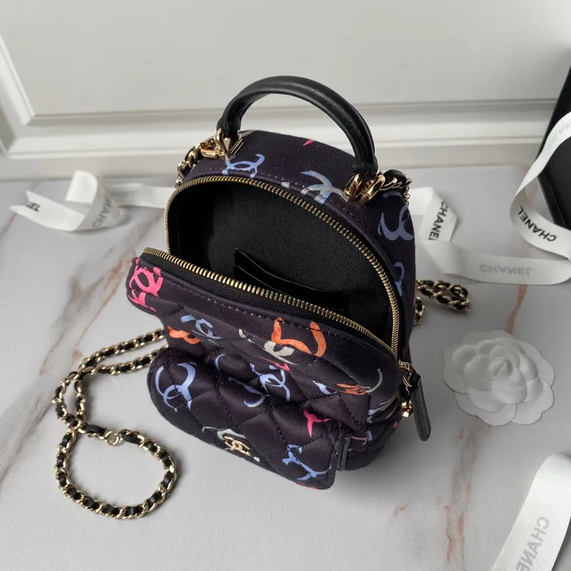 Chanel Ap3753 CLASSIC MINI Printed Fabric & Gold Metal Black & Multicolour