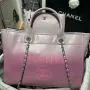 Chanel AS3351 Shopping Bag Shaded Calfskin & Silver Tone Metal Purple & Light Pink