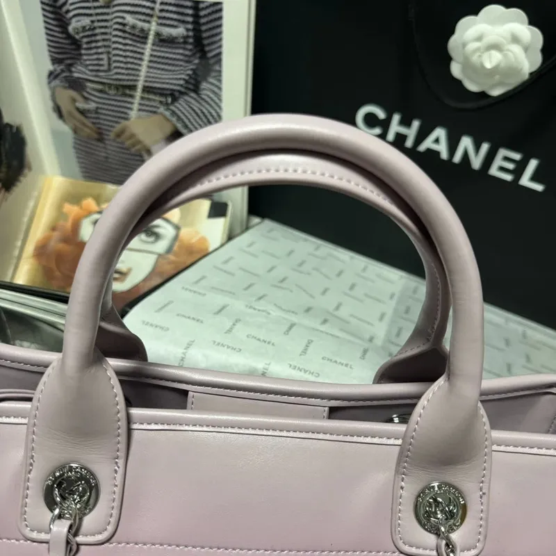 Chanel AS3351 Shopping Bag Shaded Calfskin & Silver Tone Metal Purple & Light Pink