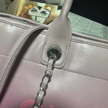 Chanel AS3351 Shopping Bag Shaded Calfskin & Silver Tone Metal Purple & Light Pink