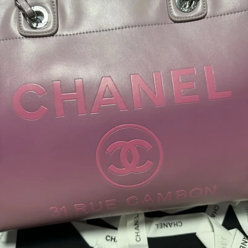 Chanel AS3351 Shopping Bag Shaded Calfskin & Silver Tone Metal Purple & Light Pink