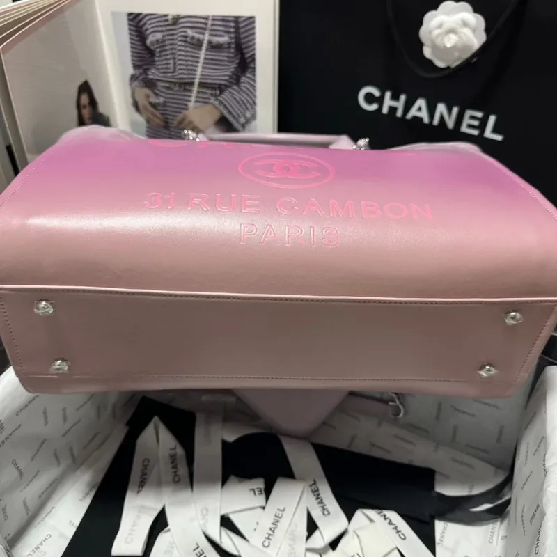 Chanel AS3351 Shopping Bag Shaded Calfskin & Silver Tone Metal Purple & Light Pink