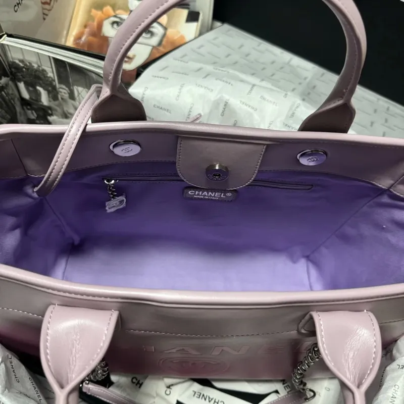 Chanel AS3351 Shopping Bag Shaded Calfskin & Silver Tone Metal Purple & Light Pink