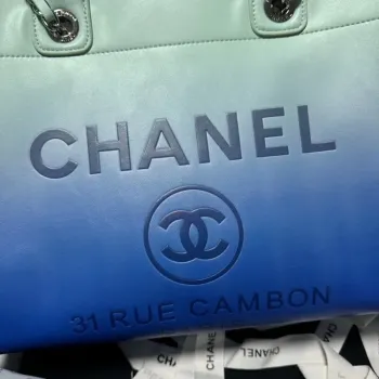 Chanel AS3351 Shopping Bag Shaded Calfskin & Silver Tone Metal Blue & Light Blue