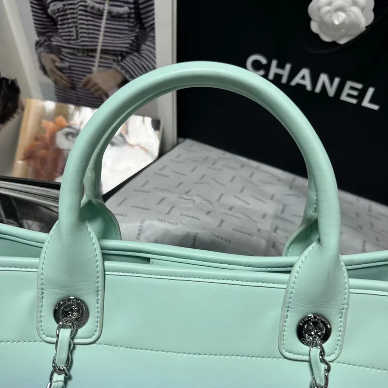 Chanel AS3351 Shopping Bag Shaded Calfskin & Silver Tone Metal Blue & Light Blue