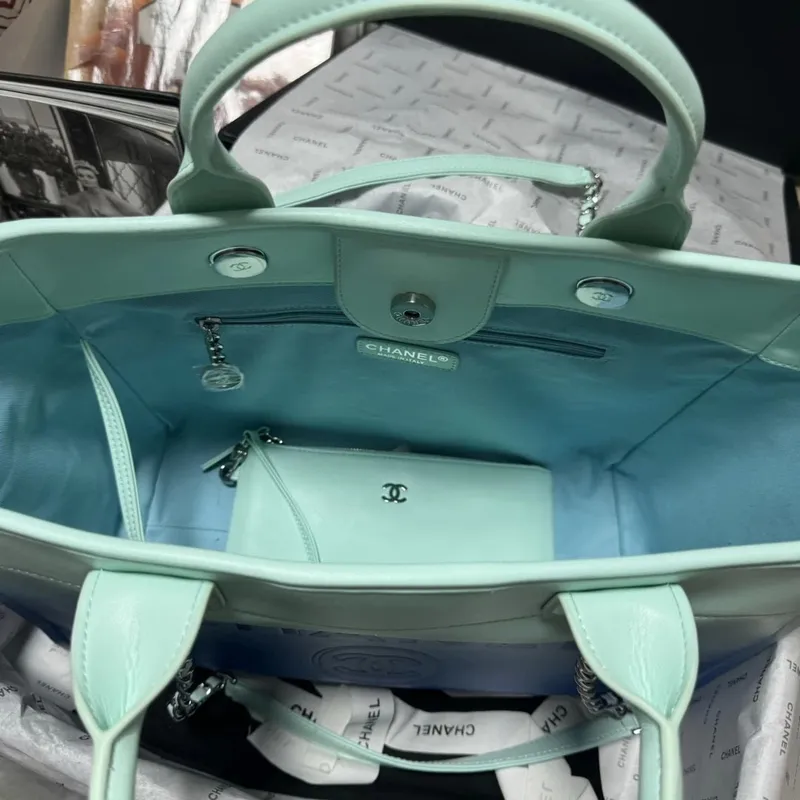 Chanel AS3351 Shopping Bag Shaded Calfskin & Silver Tone Metal Blue & Light Blue