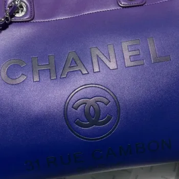 Chanel AS3351 Shopping Bag Shaded Calfskin & Silver Tone Metal Purple, Blue & Dark Blue