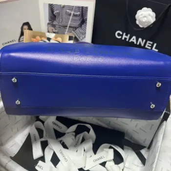 Chanel AS3351 Shopping Bag Shaded Calfskin & Silver Tone Metal Purple, Blue & Dark Blue