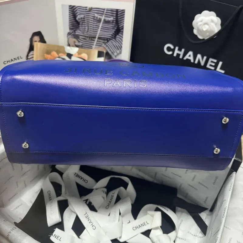 Chanel AS3351 Shopping Bag Shaded Calfskin & Silver Tone Metal Purple, Blue & Dark Blue