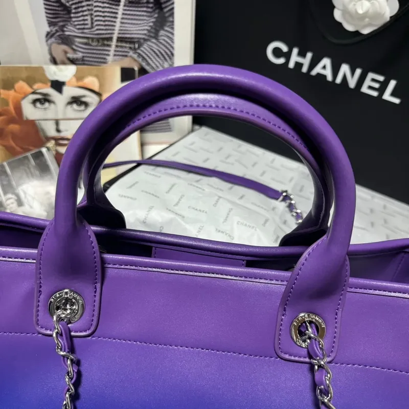 Chanel AS3351 Shopping Bag Shaded Calfskin & Silver Tone Metal Purple, Blue & Dark Blue