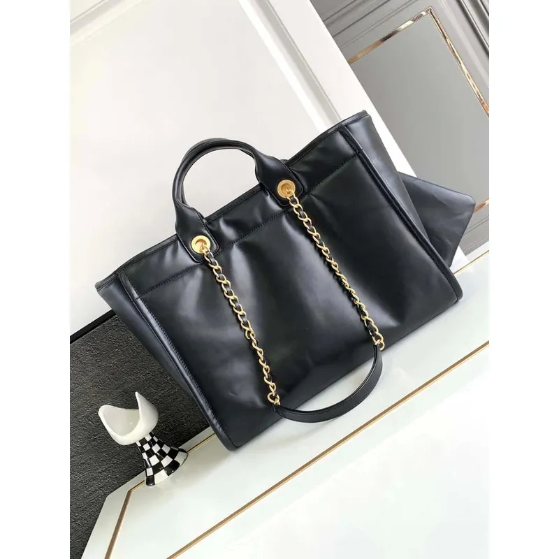 Chanel A66941 23B Large Shopping Bag Black Calfskin