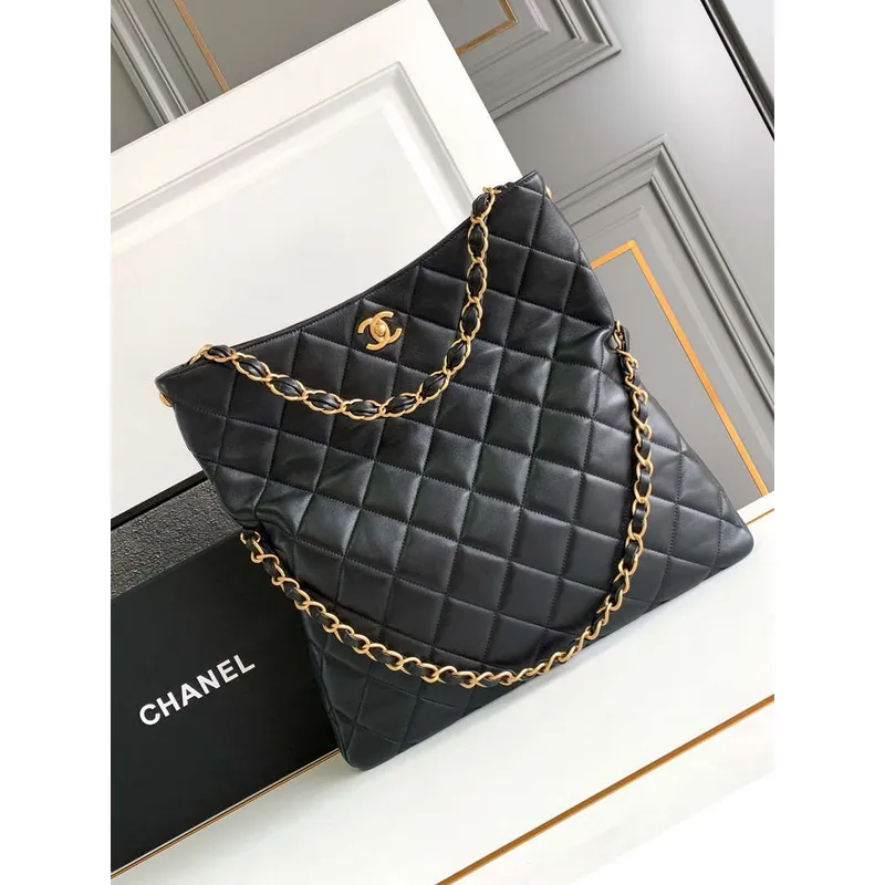 Chanel AS4777 24P New Hobo Bag Black Lambskin