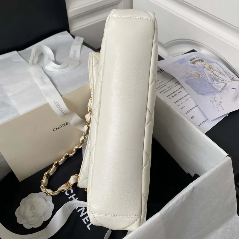 Chanel AS4754 24P New Hobo Bag White Lambskin