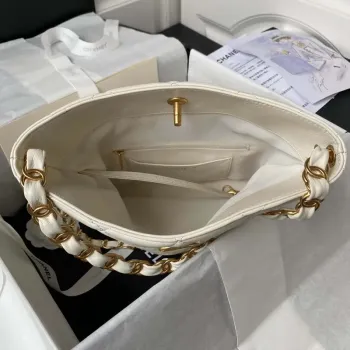 Chanel AS4754 24P New Hobo Bag White Lambskin