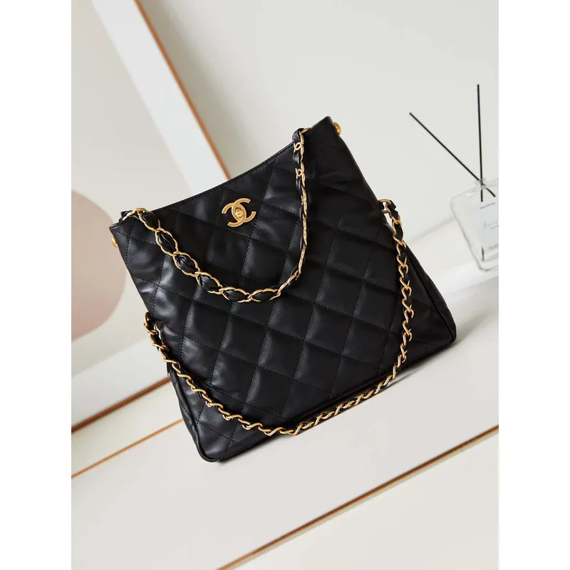 Chanel AS4754 24P New Hobo Bag Black Lambskin