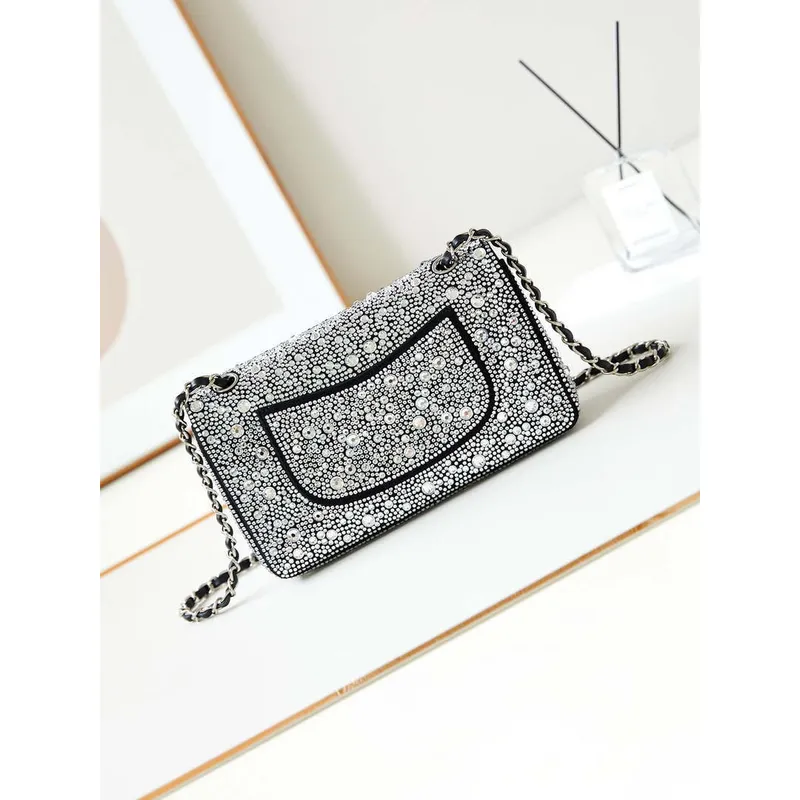 Chanel 24SS A01112 Flap Classic Handbag Large diamond inlaid Silver