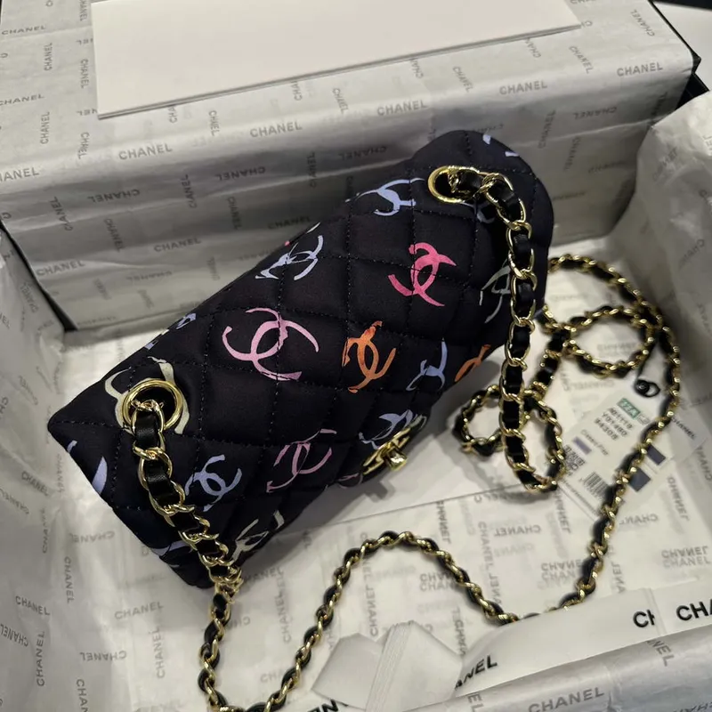 Chanel AS1116 Printed Fabric & Gold Metal Black & Multicolour