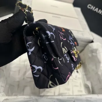 Chanel AS1116 Printed Fabric & Gold Metal Black & Multicolour