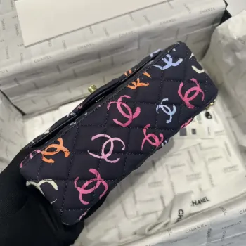 Chanel AS1116 Printed Fabric & Gold Metal Black & Multicolour