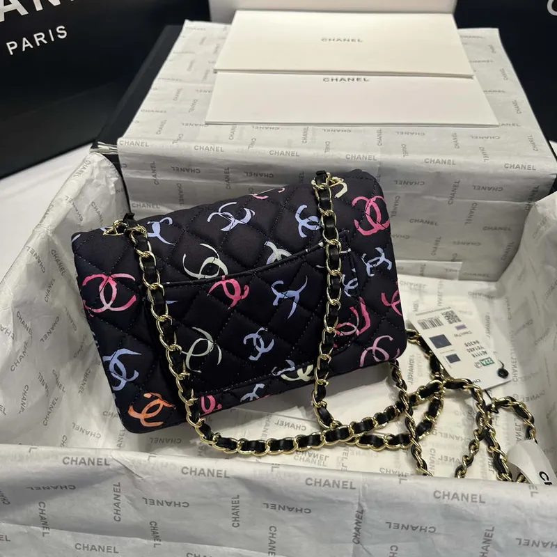 Chanel AS1116 Printed Fabric & Gold Metal Black & Multicolour