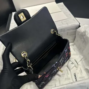 Chanel AS1116 Printed Fabric & Gold Metal Black & Multicolour