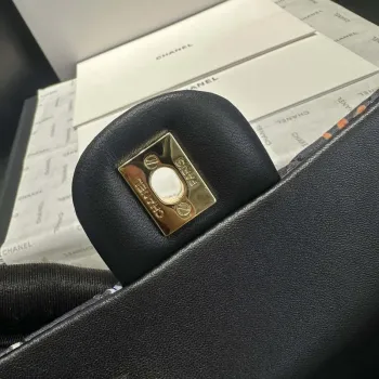 Chanel AS1116 Printed Fabric & Gold Metal Black & Multicolour