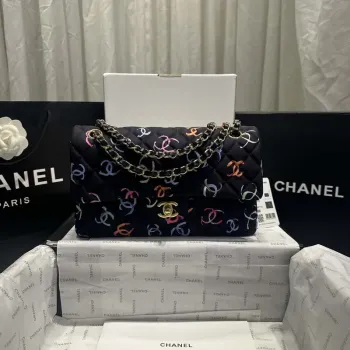 Chanel A01112 Flap Classic 11.12  Printed Fabric & Gold Metal Black & Multicolour