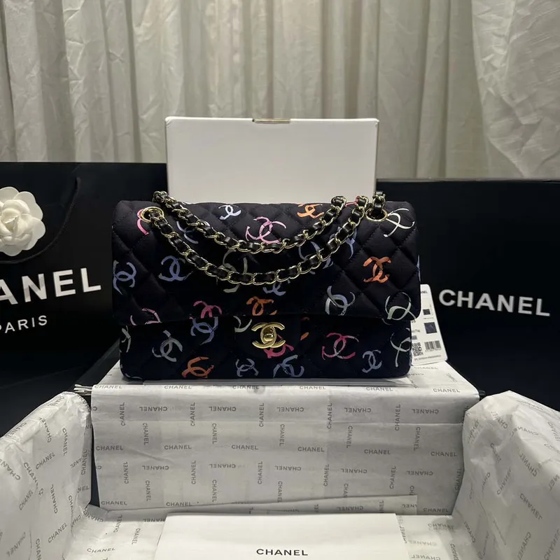 Chanel A01112 Flap Classic 11.12  Printed Fabric & Gold Metal Black & Multicolour