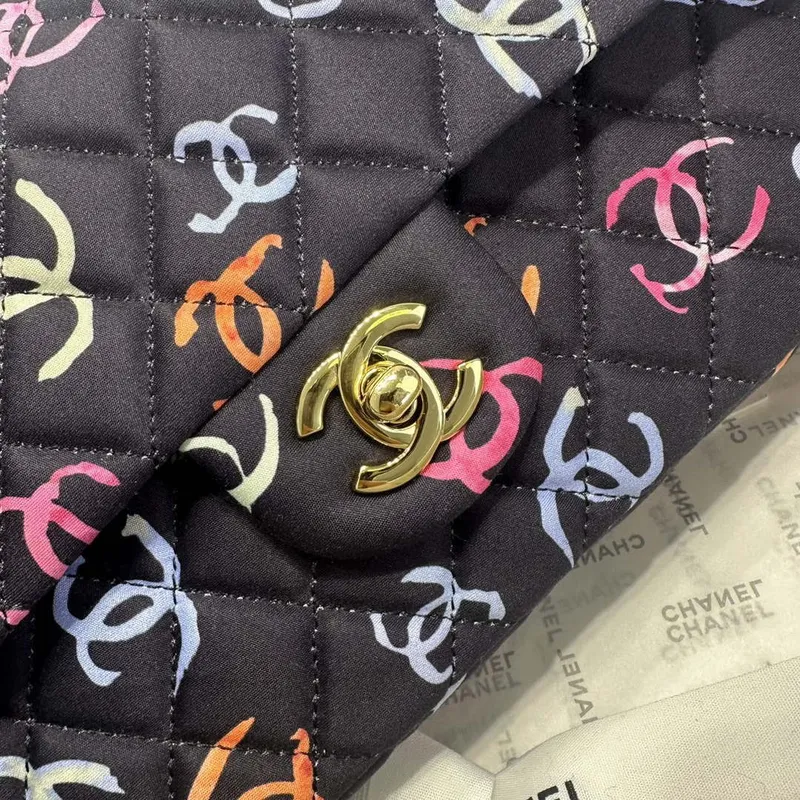 Chanel A01112 Flap Classic 11.12  Printed Fabric & Gold Metal Black & Multicolour