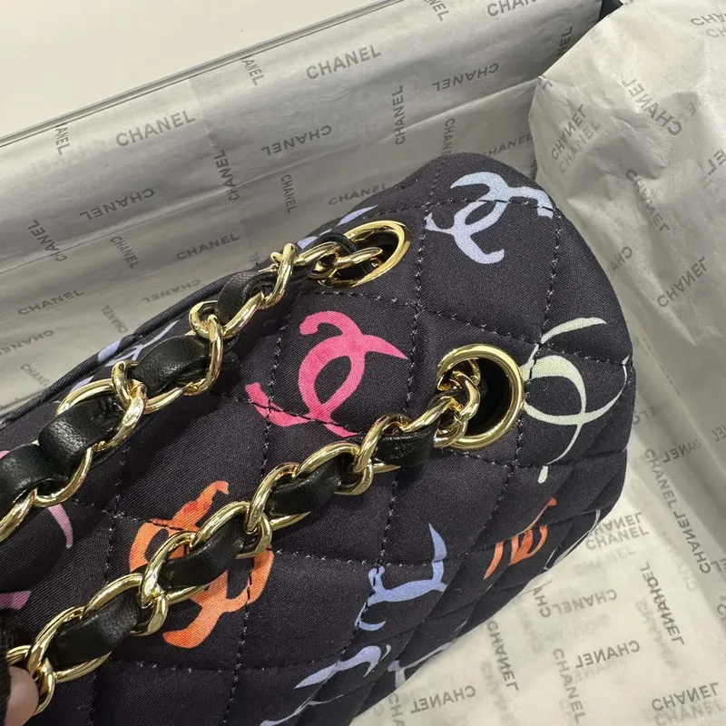 Chanel A01112 Flap Classic 11.12  Printed Fabric & Gold Metal Black & Multicolour