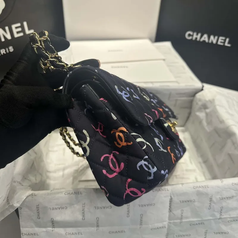 Chanel A01112 Flap Classic 11.12  Printed Fabric & Gold Metal Black & Multicolour