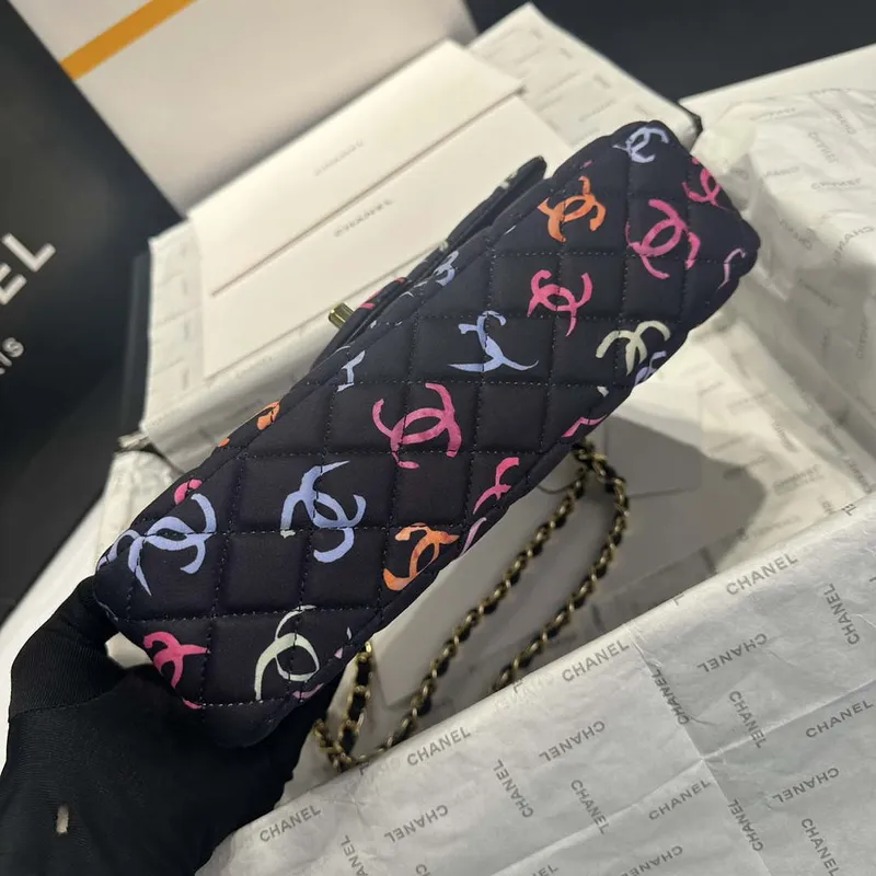 Chanel A01112 Flap Classic 11.12  Printed Fabric & Gold Metal Black & Multicolour
