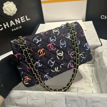 Chanel A01112 Flap Classic 11.12  Printed Fabric & Gold Metal Black & Multicolour