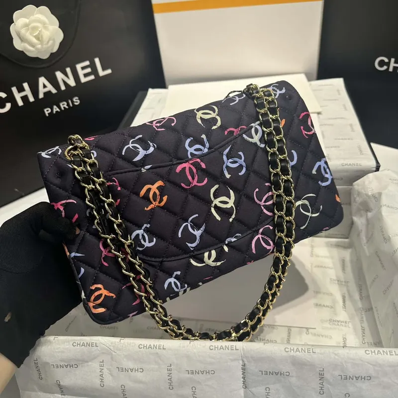 Chanel A01112 Flap Classic 11.12  Printed Fabric & Gold Metal Black & Multicolour