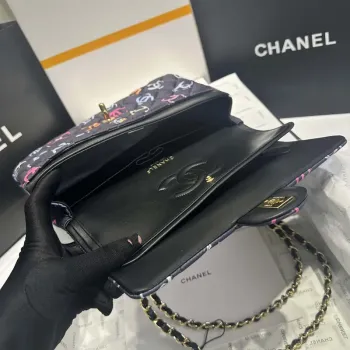 Chanel A01112 Flap Classic 11.12  Printed Fabric & Gold Metal Black & Multicolour