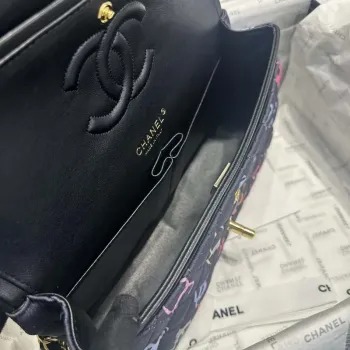 Chanel A01112 Flap Classic 11.12  Printed Fabric & Gold Metal Black & Multicolour