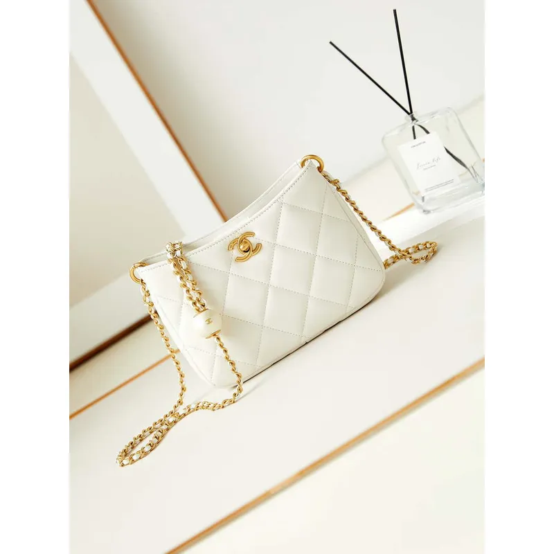 Chanel 24S AS4859 Hobo Bag Lambskin & Gold Tone Metal Pearl White