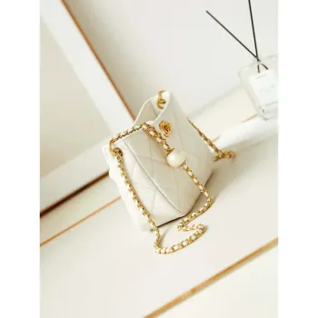 Chanel 24S AS4859 Hobo Bag Lambskin & Gold Tone Metal Pearl White