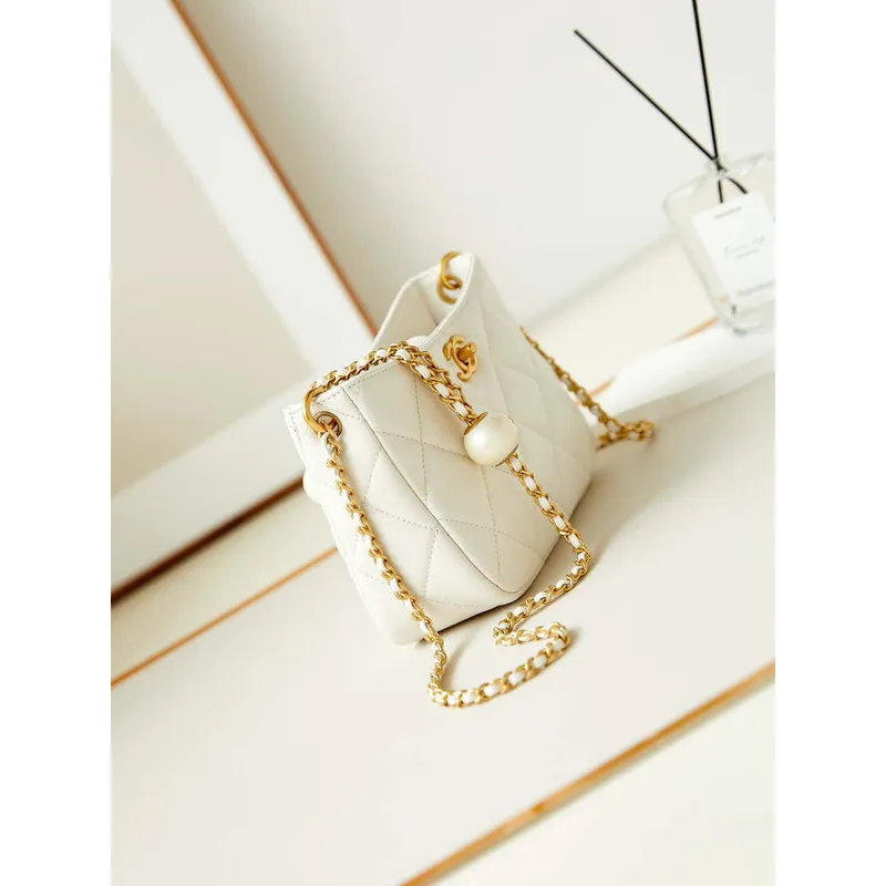Chanel 24S AS4859 Hobo Bag Lambskin & Gold Tone Metal Pearl White