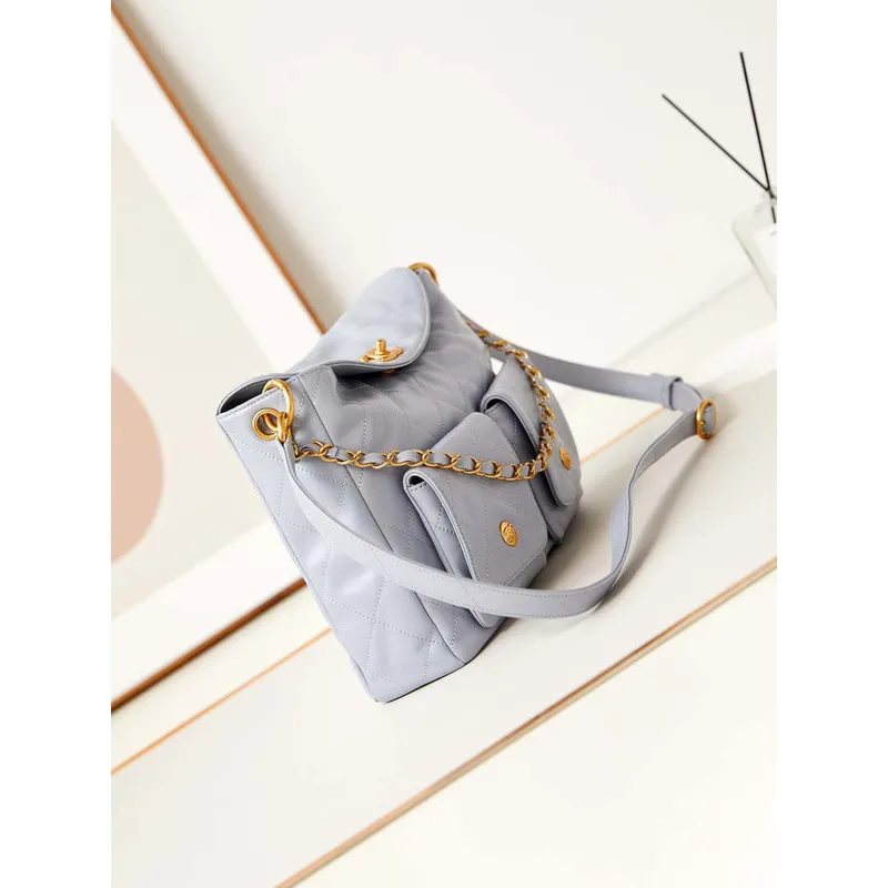 Chanel AS4668 Large Hobo Bag Shiny Calfskin & Gold Tone Metal Light Purple