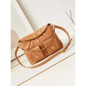 Chanel AS4668 Large Hobo Bag Shiny Calfskin & Gold Tone Metal Camel