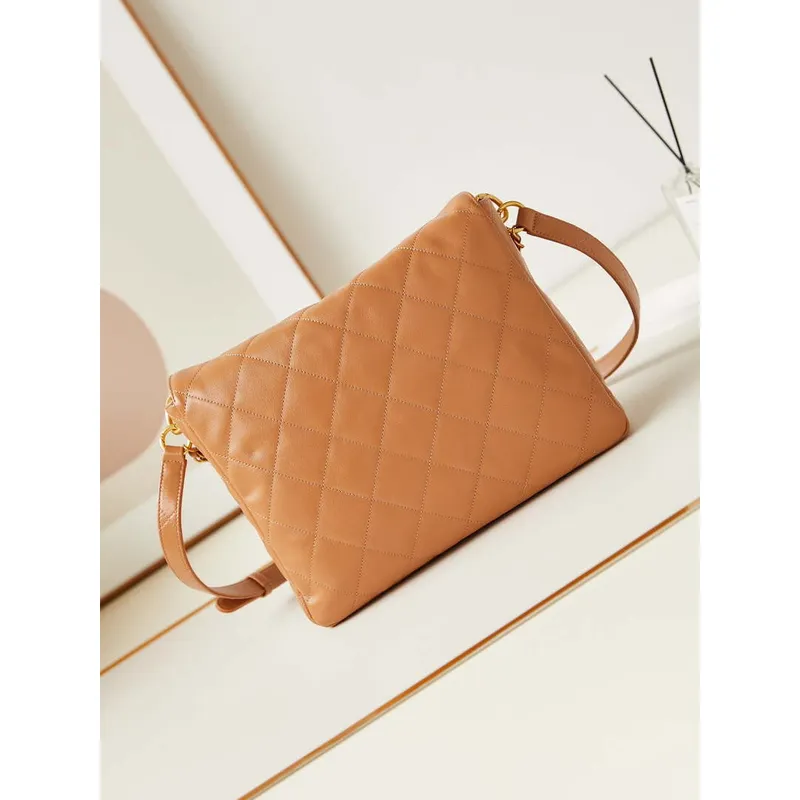 Chanel AS4668 Large Hobo Bag Shiny Calfskin & Gold Tone Metal Camel