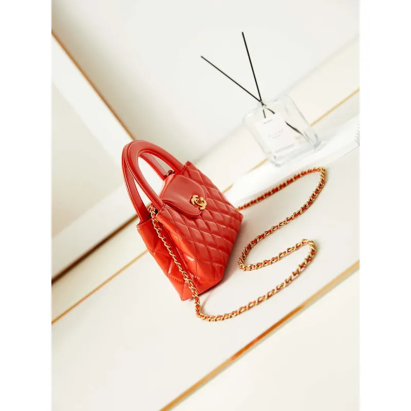 Chanel AS4416 Mini Shopping Bag shiny aged Calfskin gold tone metal Orange red