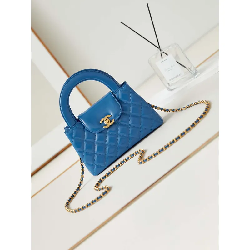 Chanel AS4416 Mini Shopping Bag shiny aged Calfskin gold tone metal Electric blue